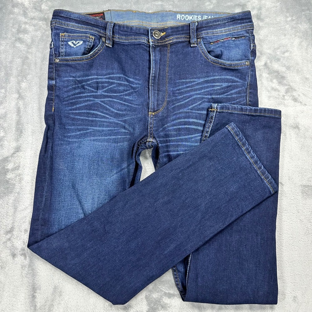 Rookies Jeans Co RJ3995 Mens Straight Leg Dark Wash Stretch Denim Jeans Size 32